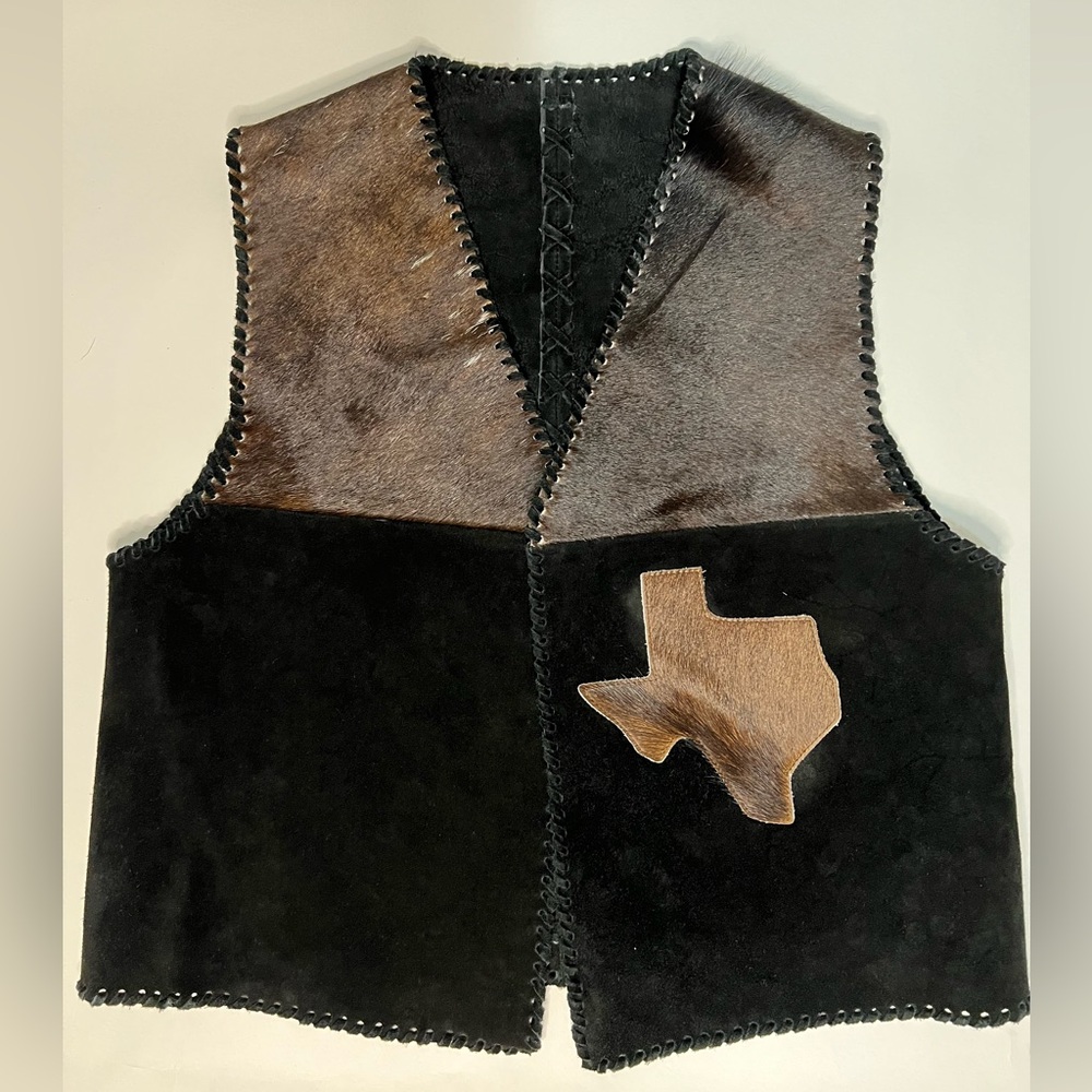 Women's Suede Hair on Calf Leather Vest.  Handmade Argentina. Black Brown.